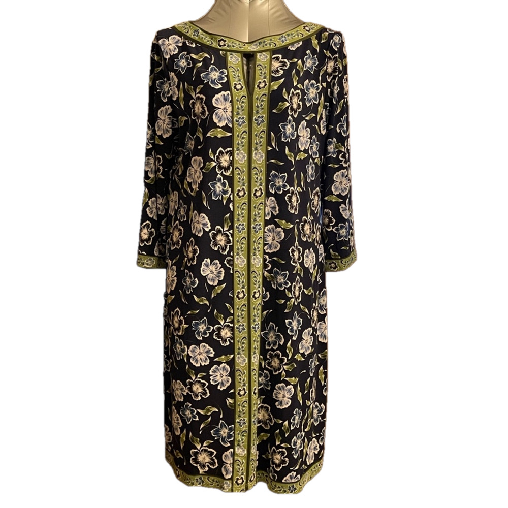 Women's WISP Dress Size 12 Blue Green Floral, sleeves Fall/ Autumn/ Transition